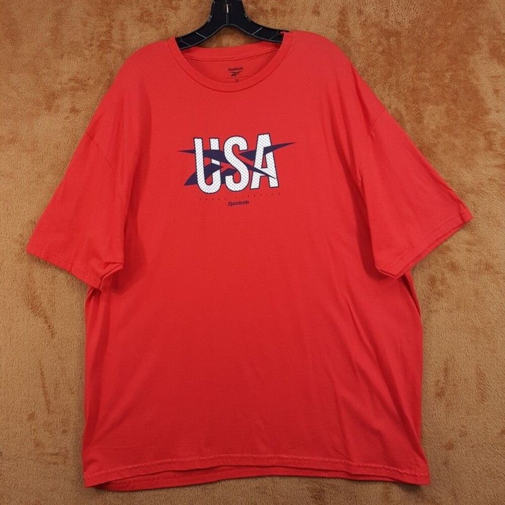 REEBOK Shirt Mens XL Red Pullover Crew Graphic Logo USA T-Shirt Tee